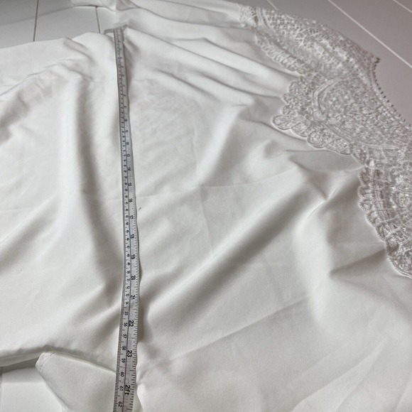 Crochet‎ Embroidery Lace Blouses Women Lace Stitching Tie Waist White Shirt M - Picture 9 of 10